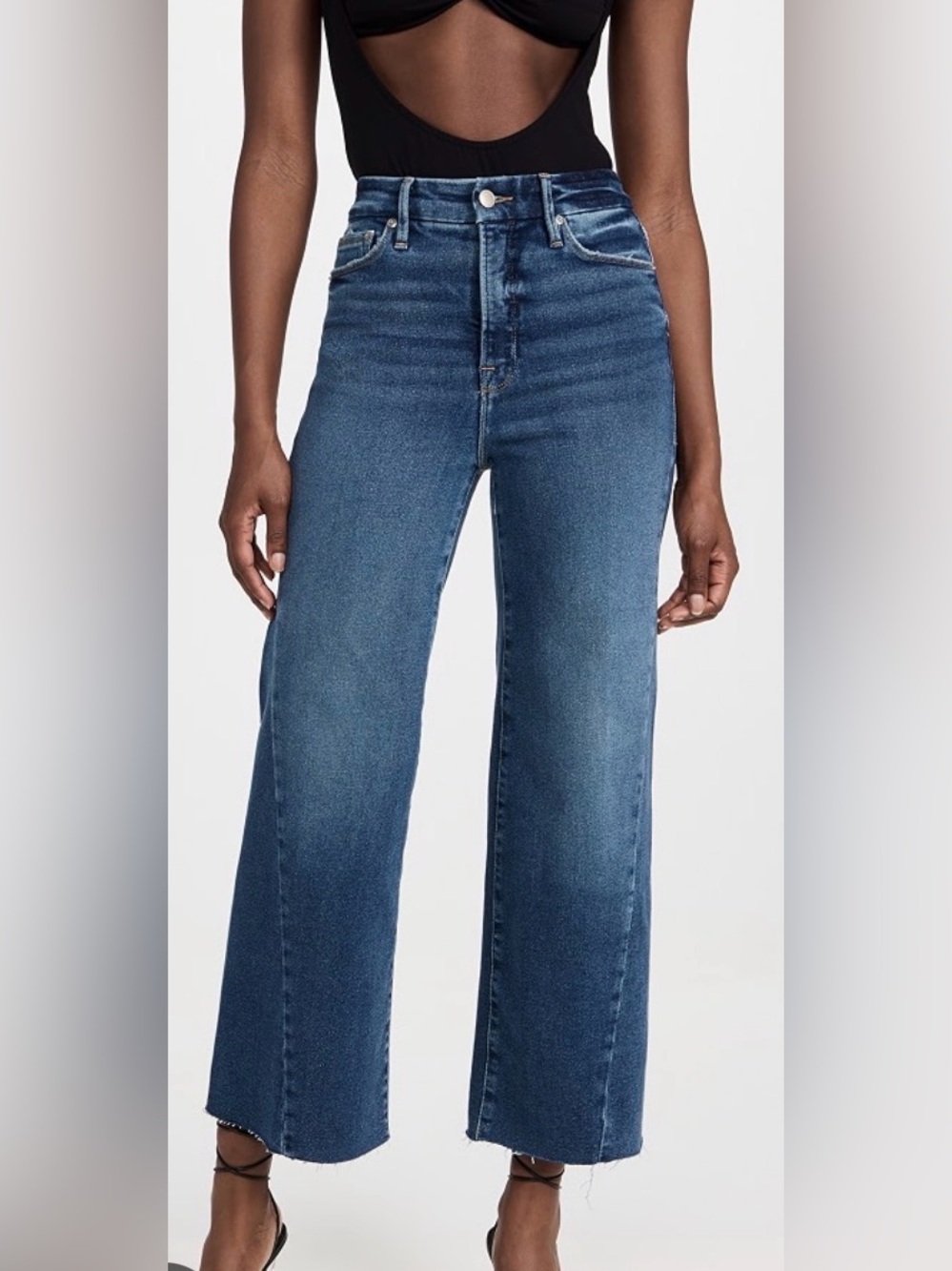 Good American Medium Blue High-Rise Wide Leg Jeans